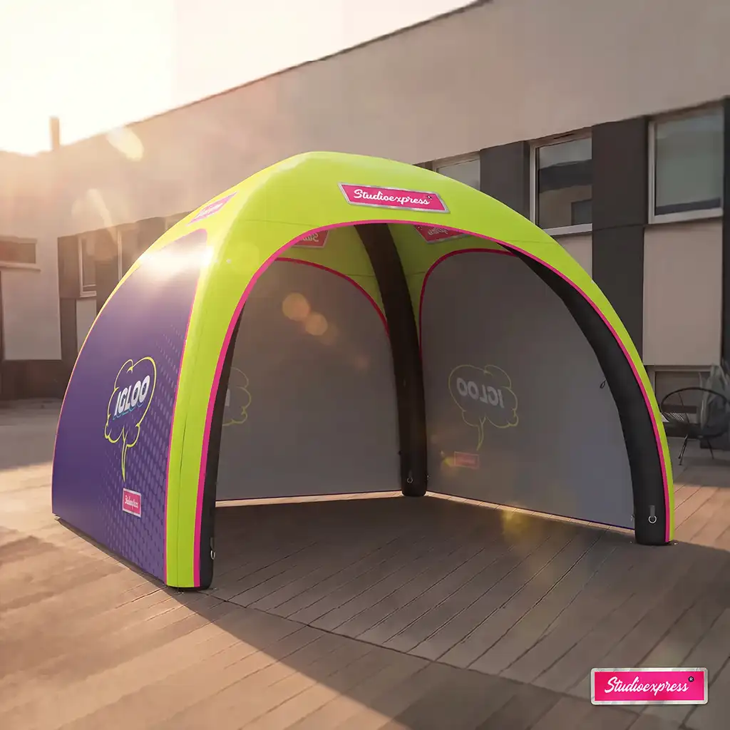 wizualizacja ar na tarasie namiotu dmuchanego reklamowego igloo